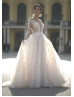 Long Sleeves Beaded Ivory Lace Tulle Luxury Wedding Dress